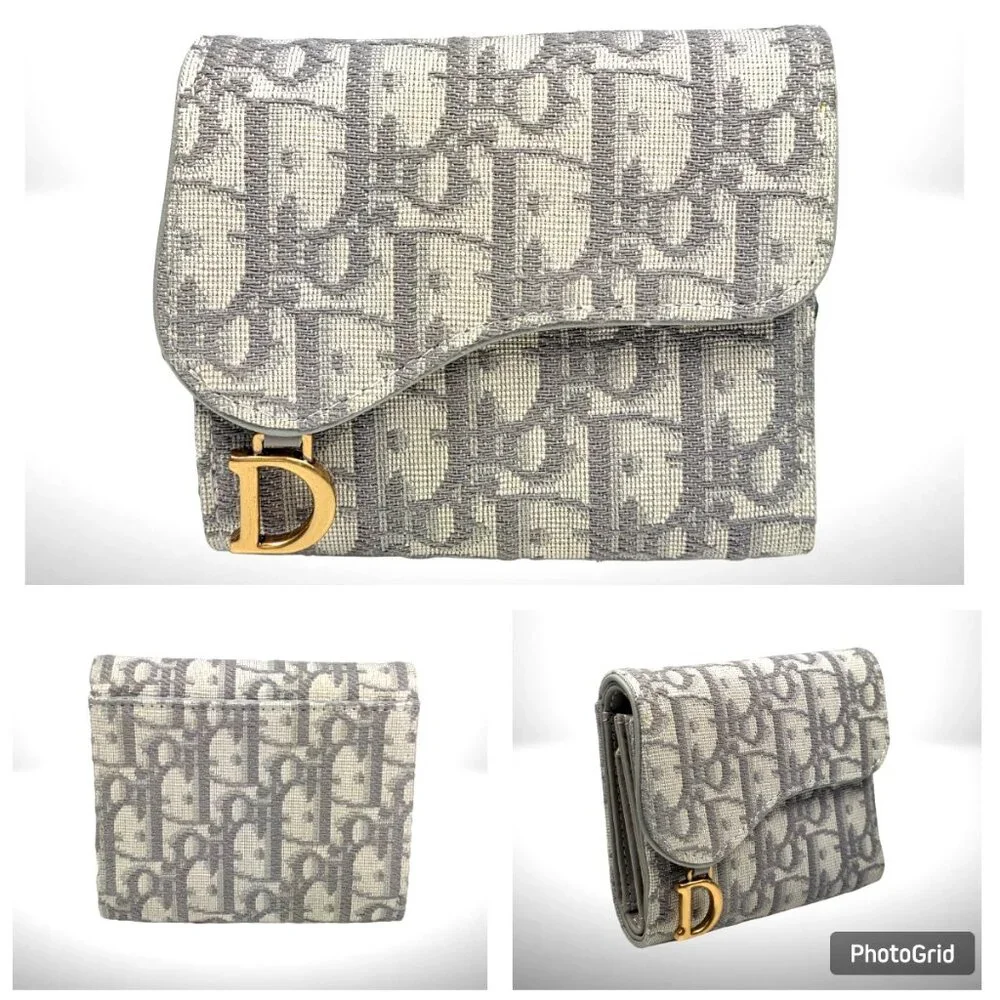 Dior Saddle Lotus Wallet in Gray Oblique Jacquard - New